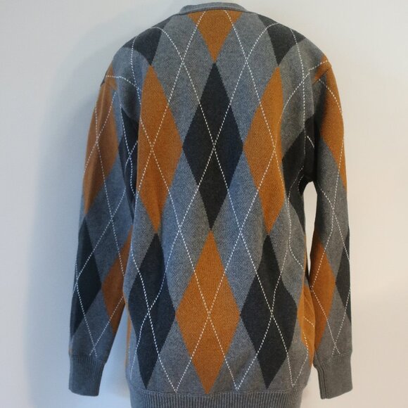 Ronny Kobo Abarne Gray Brown Merino Wool Cotton Argyle Button Cardigan Sweater S - Picture 11 of 15